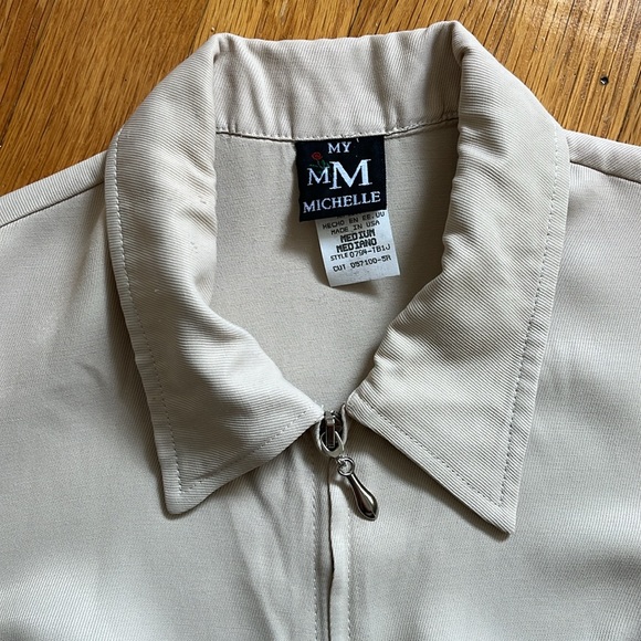 90s Vintage Deadstock NWT Tan Zip Front Blazer / Top Fitted Collar Top Size M - Picture 9 of 16